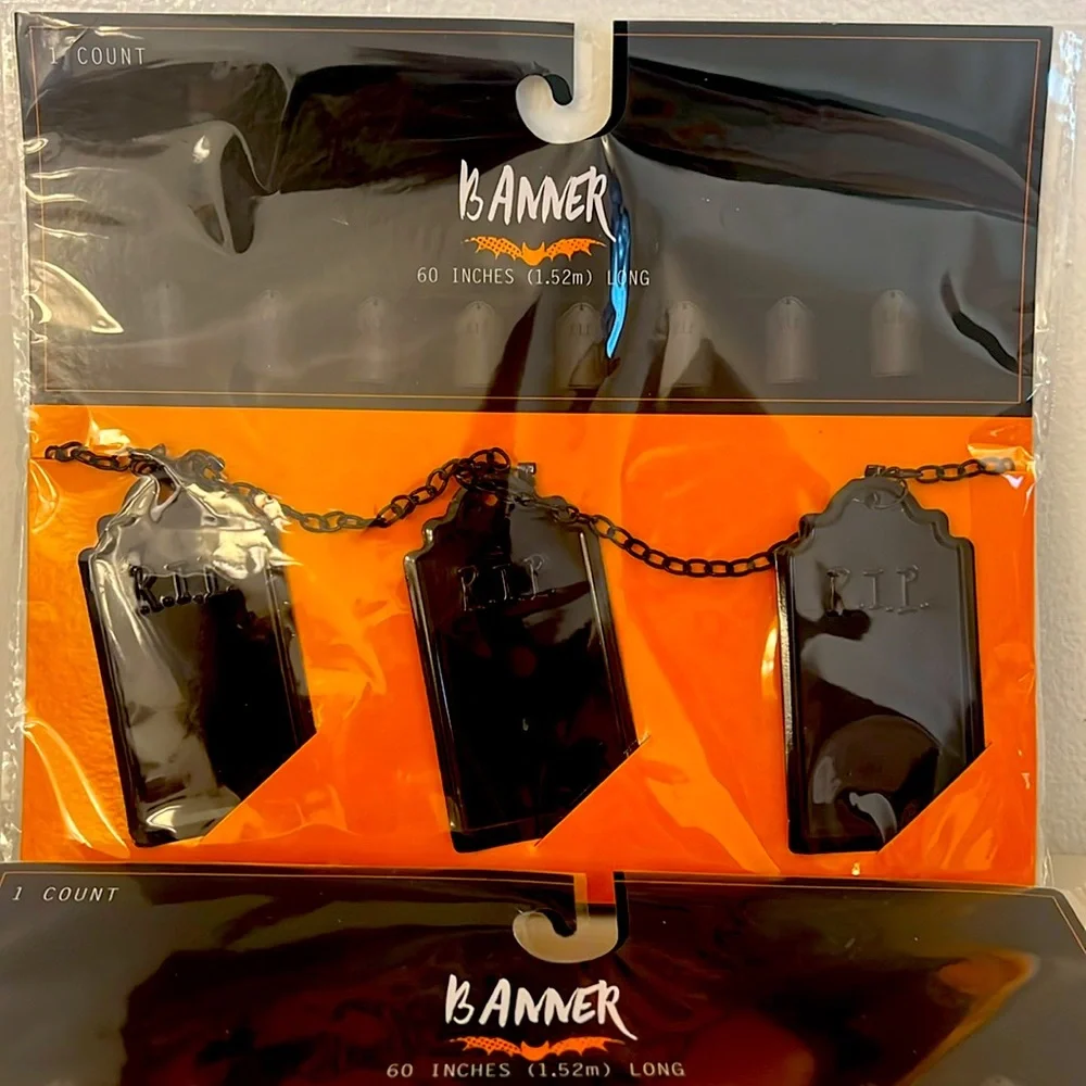 2 HALLOWEEN Vtg Black Metal BANNER Garland Holiday Decor 120’’ Total-2 Packages